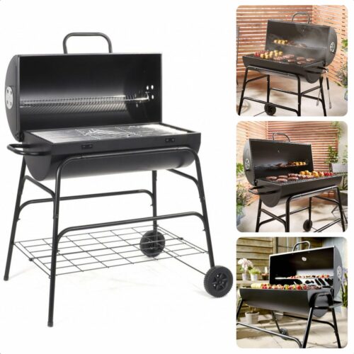 Grote Verrijdbare Cilinder BBQ op Wielen met Verstelbare Ventilatieroosters - Houtskool Barbecue - Houtskoolbarbecue - Cilinder
