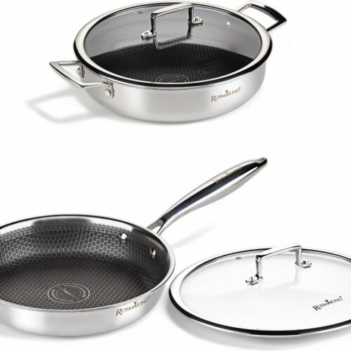 Rosmarino HexaPRO Pannenset 4delig - Koekenpan 28cm - Braadpan 28cm - Pannen - met glazen deksel - Geschikt voor alle warmtebronnen