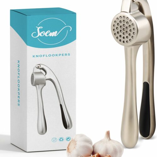SOEM© Knoflookpers / Gemberpers met Ergonomische Handgreep ook geschikt voor Gember - RVS - Horeca Kwaliteit - Nikkel