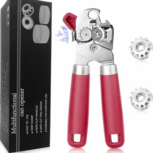 blikopener, roestvrijstalen blikopener met magneet, gladde rand met scherp mes, blikopener, keukenhulp met twee reservemessen