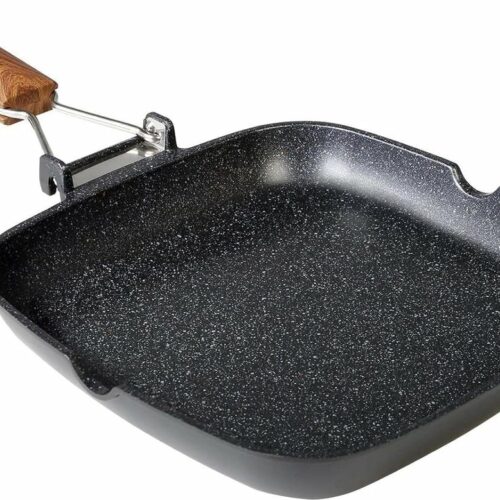 28 x 28 cm Titanium grillpan met anti-aanbaklaag Quantanium - Geschikt voor inductie - Inklapbare houten handgreep - Zwart aluminium