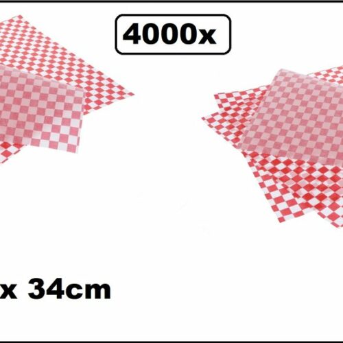 4000x Vetvrij papier rood/wit 28cm x 34cm - Hamburger / tosti / broodje / festival / themaparty / festival /carnaval