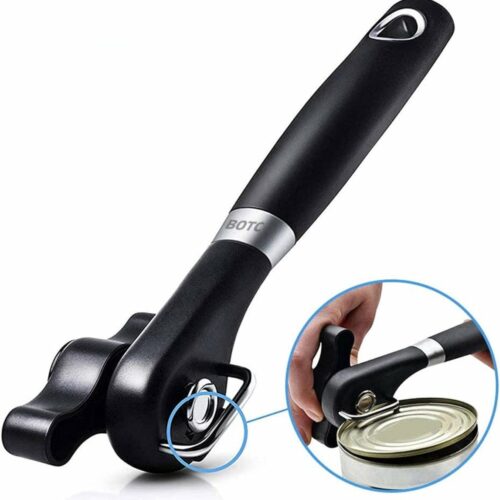 BOTC Blikopener - Veilig - Opent zonder scherpe randen - hersluitbaar - RVS - Silicone - Zwart