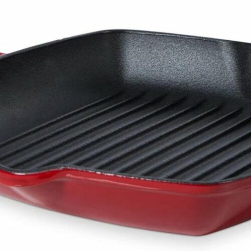 Bourgogne Geëmailleerde Gietijzeren Inductie Grillpan met Antiaanbaklaag - PFAS-vrij - Vaatwasmachinebestendig - Chilli Red - Gietijzeren Grillpan - Inductiepan