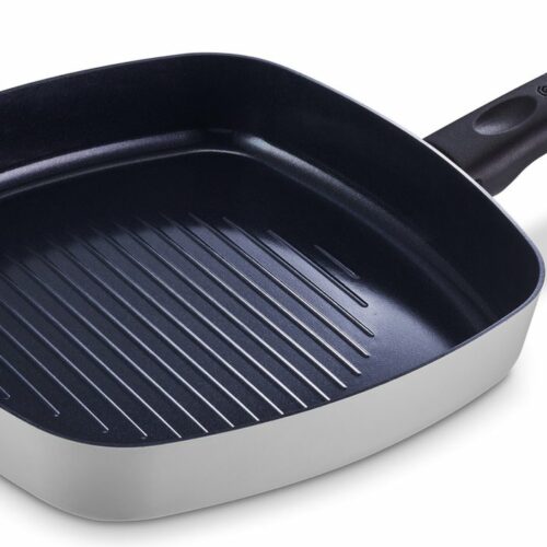 Brabantia INDU+ Grillpan - ⌀ 26 cm -keramische antiaanbaklaag - 100% gerecycled Aluminium - Geschikt voor Inductie - 100% PFAS-vrij - Grijs