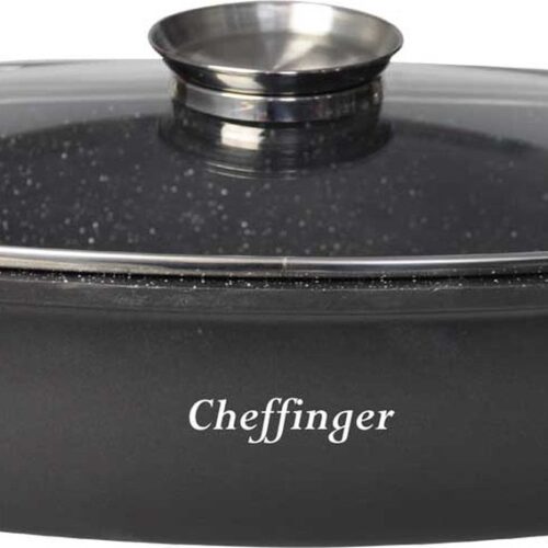 Cheffinger Braadslede met Deksel - 32cm - Zwart - Inductie - Braadpan - Braadslee