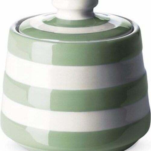 Cornishware Willow Green suikerpot - Handbeschilderde suikerpot - Strepen - Groen en Wit