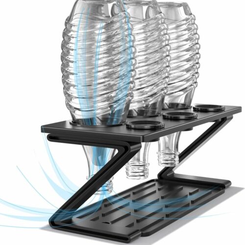Flashhouder voor SodaStream, 3-delige afdruiphouder met uitneembare afdruipbak en dekselhouder, afdruiprek voor Soda Stream Crystal en Emil flessen, weigeren te krassen (zwart)