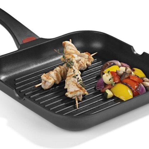 Gegoten aluminium grillpan Midnight Edition 28 cm Heat Indicator kleurverandering temperatuurweergave 3-voudige Ilag-Ultimate coating vetarm braden geschikt alle vuren