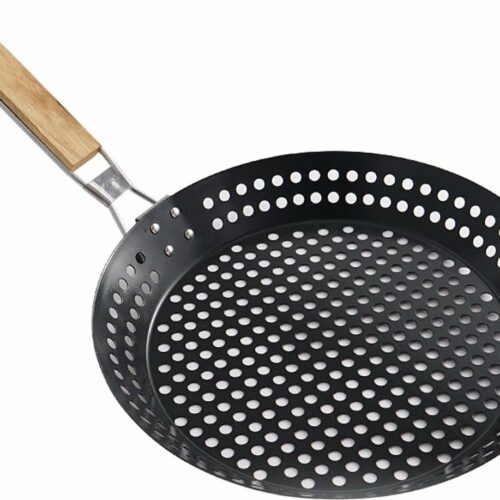 Gietijzeren grillpan 305 cm - anti-aanbakgrill wokpan - grillwok roerbakpannen - BBQ-grillpannen - afneembaar opvouwbaar handvat