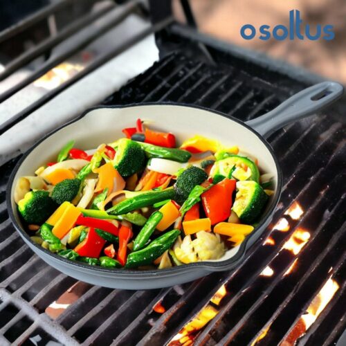 Gietijzeren grillpan - Lichtgrijs rond met handgreep - Voor inductie, gas en oven