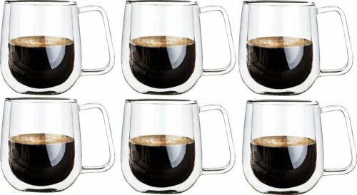 Glasrijk® Theeglazen - 320 ml - 6 stuks - Dubbelwandige glazen - Koffieglazen - Theeglas - Cappuccino glazen - Latte macchiato glazen - Theeglazen met oor - Koffieglazen met oor