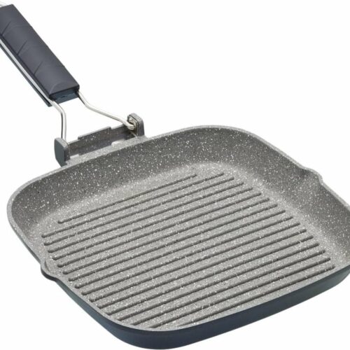 Grillpan Met Antiaanbaklaag en Inklapbare Handgreep - Gegoten Aluminium - Zwart - 419 x 216 x 98 Centimeter