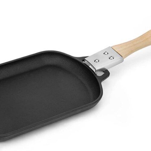 Grillpan Rechthoek Skillet Sizzling Plate Gietijzeren Pan Houten Handvat Serveerpannetjes voor Pizza Ovens Gasgrill Houtskoolgril 358 x 20 cm