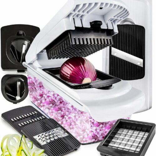 Groentehakselaar - Groentesnijder Mandoline Snijmachine - Veggie, Ui, Salade Voedsel Chopper en Dicer Handleiding - Keukengereedschap & Gadgets (7-in-1 Standaard Wit)