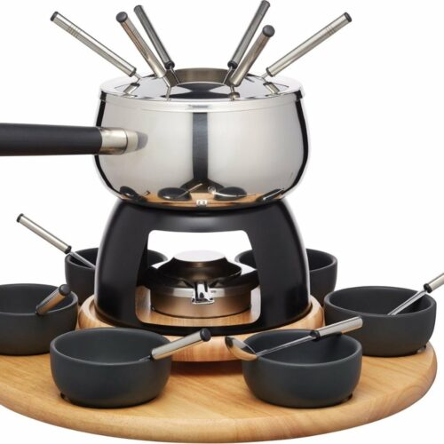 Kaasfondue Set - 6 Vorken - Roestvrij Staal - RVS - Gel Brander - Pan Voor Fondue - Cadeau Set
