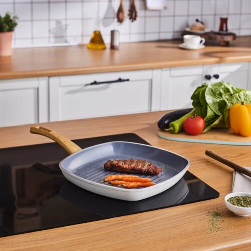 Karaca Swiss Crystal - Grillpan 28 cm - Crèmekleurig - PFOA-vrij - Anti-aanbaklaag zonder Schadelijke Chemicaliën