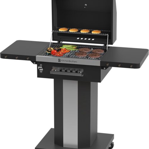 KitchenBrothers Houtskool BBQ - Barbecue Staande Grill - met Wielen - RVS Grillrooster - Houtskool Barbecue met Deksel - Zwart