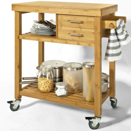 Mara Keukentrolley - Opbergruimte - Serveerwagen - 2 Lades - Bamboe - 73 x 45 x 92 cm