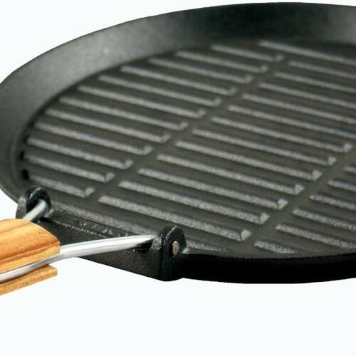 Ronde grillpan gietijzer 25 cm - diameter voor inductie en oven.