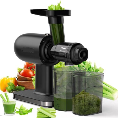 Sapcentrifuge - Cold Press - Slowjuicer - Groente en Fruit Blender - Krachtige Motor - Langzaam Kauwende Sapcentrifuges - met Omkeerfunctie - Hoge Sapopbrengst - Gemakkelijk Schoon te Maken - Borstel & Stil - Zwart
