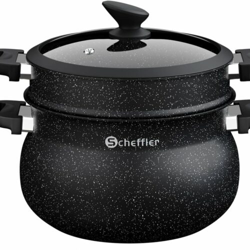 Scheffler stoompan - Diameter 20 cm - 100% PFOA-vrij - Aluminium kookpan - 4,3 l - Met glazen deksel - inductiepan - Soeppan - Ideaal voor alle warmtebronnen