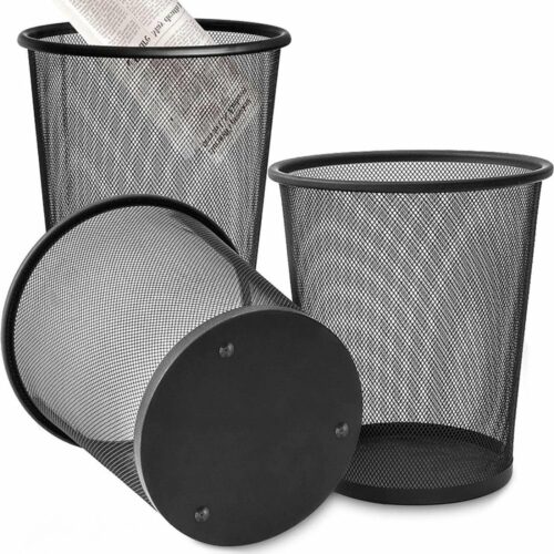 Set van 3 metalen afvalemmers 12 liter prullenbak van metaalvlechtwerk ronde prullenmand voor slaapkamers badkamers klaslokalen keuken - afval scheiden .