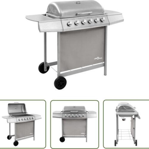 The Living Store Gasbarbecue met 6 branders zilverkleurig - Gasbarbecue - Bbq - Buitengoed - Tuingrill - Stainless Steel