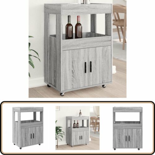 vidaXL Drankkar - 60x39,5x89 cm - Grijs sonoma eiken Keukentrolley - Barwagen - Drinkkar - Houten Trolley - Opslagoplossing