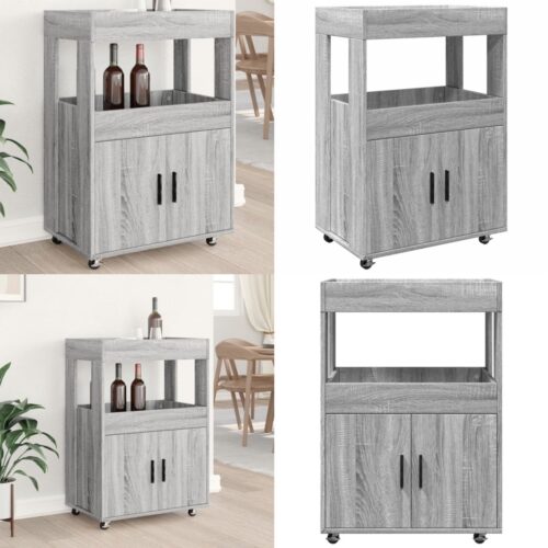 vidaXL Drankkar 60x39,5x89 cm bewerkt hout grijs sonoma eikenkleurig - Drankkar - Drankkarren - Keukentrolley - Trolley Keuken