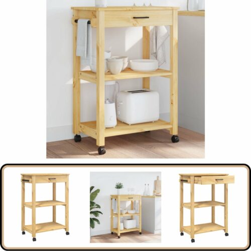 vidaXL Keukentrolley MONZA - Grenenhout - 60x40x90 cm Keuken Trolley - Keukenkasten - Kookeiland - Opslagoplossing - Granenhouten Kast