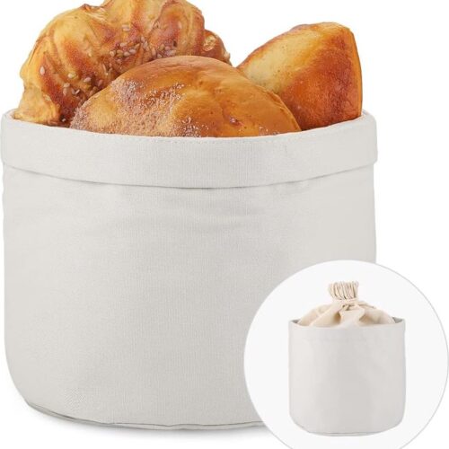 Broodmand, stof, broodmand met deksel en trekkoord, broodzak, 20 cm, modern, katoen, lichtgrijs, broodtrommel, broodzak, broodjeszak, stofdicht