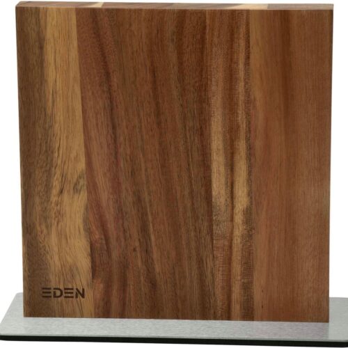 Eden Magnetic Knife Block EQB101 Magnetisch Messenblok, Acaciahout, Stalen Basis, 23 x 25 cm