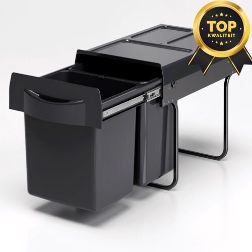 Eleganca Inbouw Prullenbak - 2 x 20 L - Afvalemmer - Afvalbak Afvalscheiding - Geschikt vanaf deurbreedte 40 cm, inbouwdiepte 52 cm & hoogte 42 cm - Antraciet