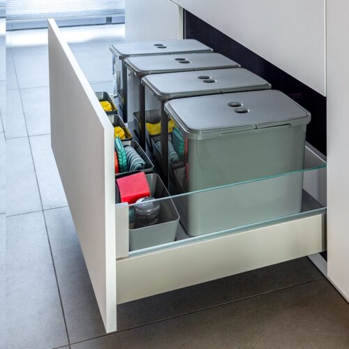 Eleganca Inbouw Prullenbak - 4 x 12 L - Afvalemmer - Afvalbak afvalscheiding - met inzet-rand - Geschikt voor keukenlade met front van 120 cm breed - Antraciet