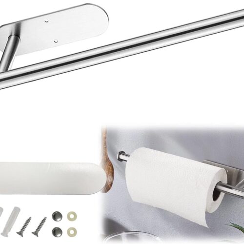 Keukenrolhouder, keukenrolhouder, zonder boren of boren, zelfklevend, voor papierrol, zilver