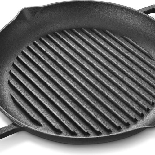Ronde Gietijzeren Grillpan Inductie 38,5 cm - Ideaal voor Steak, Vlees en BBQ