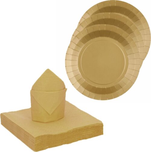 Santex feest/verjaardag servies set - 20x gebaksbordjes/25x servetten - goud - karton