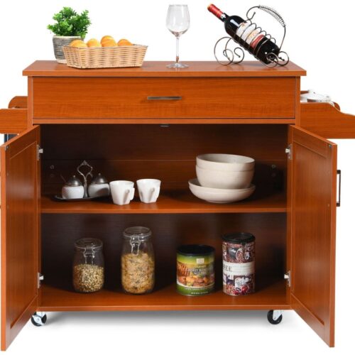 SureDeal® - Keukeneiland - Keukenkast - Met Wielen - Keukentrolley - Kast - Bruin - 116x40x85 cm - Verplaatsbaar - Bijzettafel - Dressoir - Woonkamer