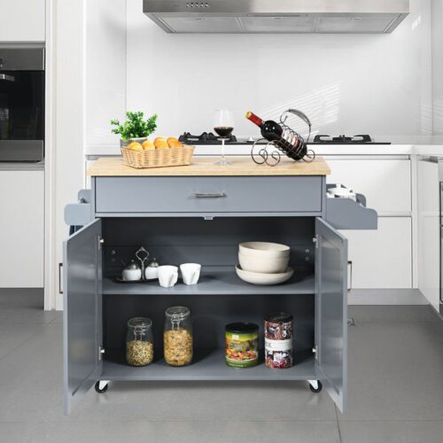 SureDeal® - Keukeneiland - Keukenkast - Met Wielen - Keukentrolley - Kast - Grijs - 116x40x85 cm - Verplaatsbaar - Bijzettafel - Dressoir - Woonkamer