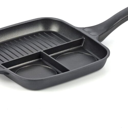 Veelzijdige 3-in-1 Multifunctionele Grillpan met Drie Compartimenten voor Alle Kookplaten