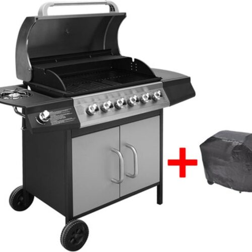 vidaXL Gasbarbecue 6+1 kookzone zwart en zilver