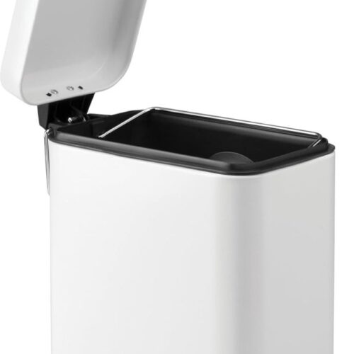 vuilnisemmer, kleine pedaalemmer van kunststof en metaal, afvalemmer met deksel en voetpedaal voor keuken en badkamer, wit, 12,7 x 20,32 x 27,94 cm