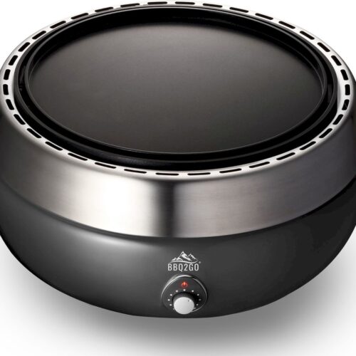 BBQ2GO Pro - BBQ - Rookvrije Houtskool Barbecue - Draagbaar - Geschikt voor 2 - 5 Personen - Met Extra Gourmet Bakplaat & Draagtas - Metaal Zwart