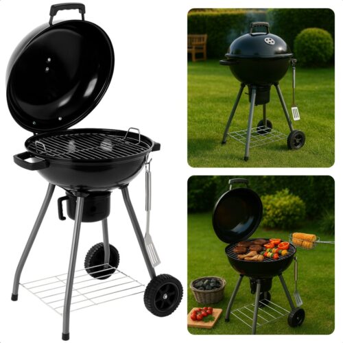 Cheqo® Houtskool Barbecue ∅45 cm - Houtskoolbarbecue - Met Deksel en Wielen - Draagbare BBQ voor Tuin of Camping
