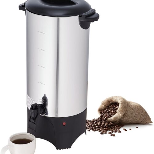 CommerciëLe Koffiepot, 50 Kopjes, Roestvrij Staal, Grote Koffieautomaat, 1000 W, 220 V, Elektrisch Koffiezetapparaat voor Snel Zetten, Heetwaterkan met Afneembaar Netsnoer, Zilver