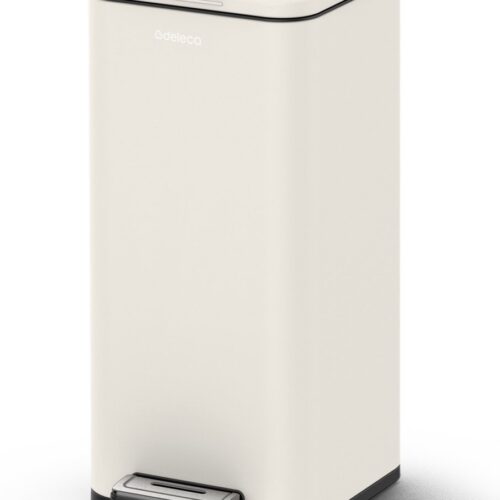 Deleca Prullenbak Prestige 30 Liter - Met Voetpedaal en Slow Close - Vuilnisbak / Afvalemmer / Pedaalemmer - RVS Mat Crème Wit