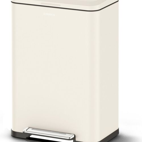 Deleca Prullenbak Prestige - 50 Liter - Breed - RVS Vuilnisbak / Afvalemmer / Pedaalemmer - Met Voetpedaal en Slow Close - Crème wit