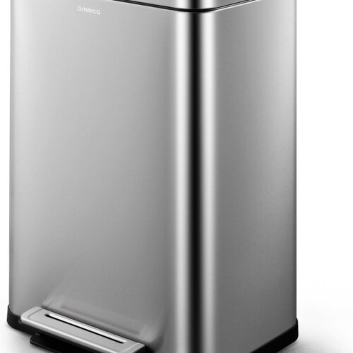 Deleca Prullenbak Prestige - 50 Liter - Breed - RVS Vuilnisbak / Afvalemmer / Pedaalemmer - Met Voetpedaal en Slow Close - Mat Zilver