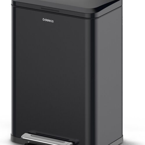 Deleca Prullenbak Prestige - 50 Liter - Breed - RVS Vuilnisbak / Afvalemmer / Pedaalemmer - Met Voetpedaal en Slow Close - Mat Zwart